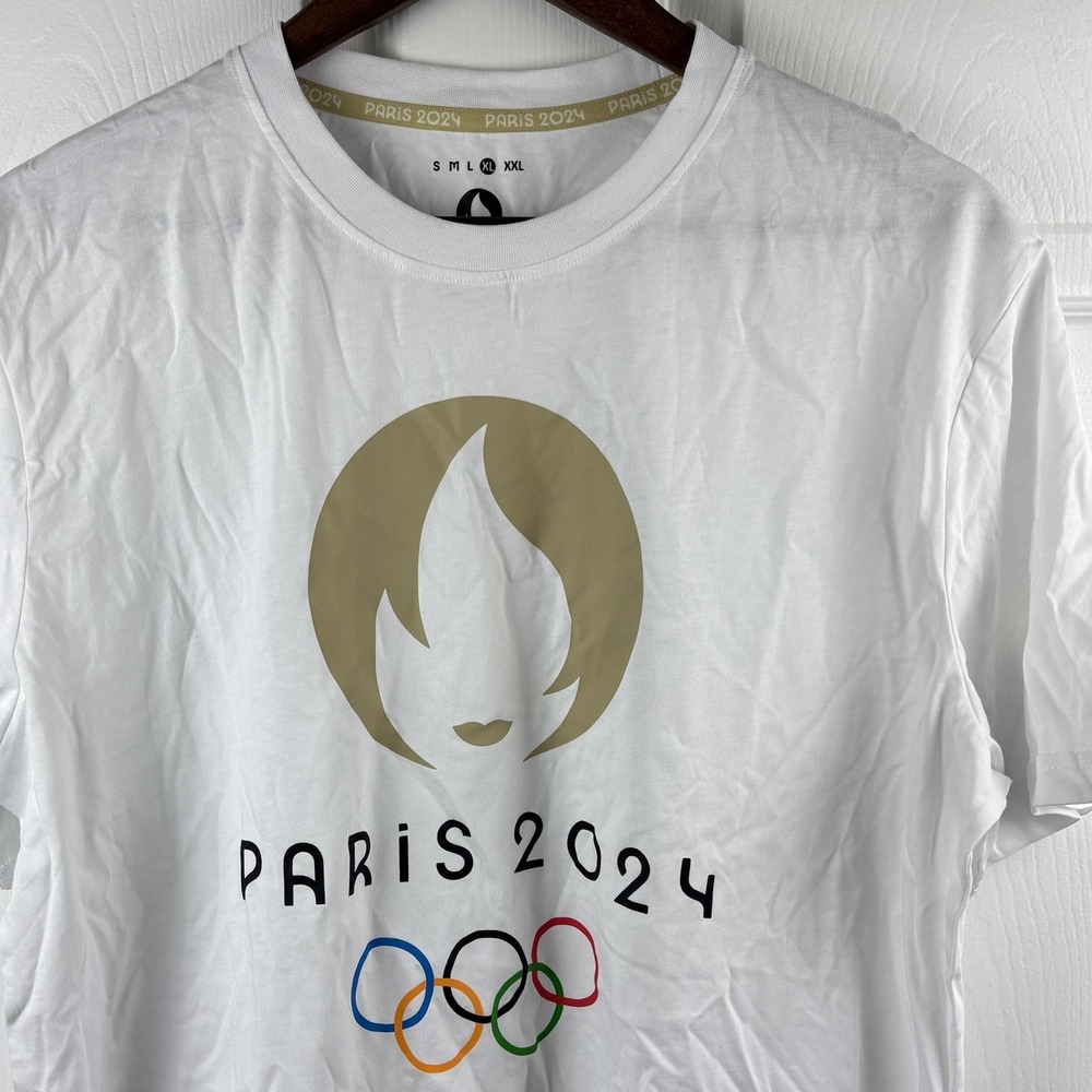 Paris 2024 Olympic Games T-Shirt Mens XL White Official Logo Rings Tee